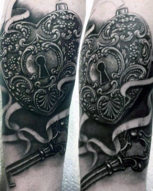 Realistic 3d Forearm Decorative Lock Tattoos For Gentlemen