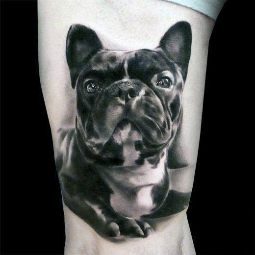 Realistic 3d Mens Bulldog Thigh Tattoo Designs