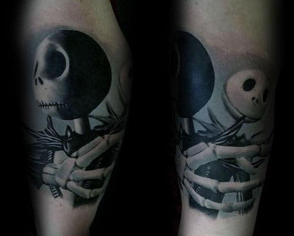 Realistic 3d Skeleton Night Before Christmas Jack Quarter Sleeve Tattoos For Guys