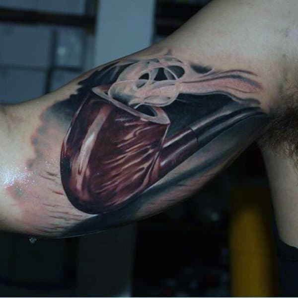 Realistic 3d Smoking Pipe Cool Arm Tattoo On Guy