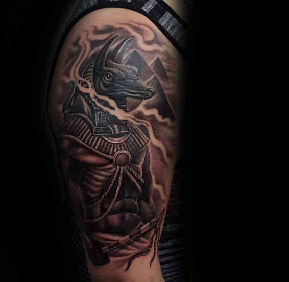 Realistic Anubis Ancient Egyptian God Arm Tattoo For Guys