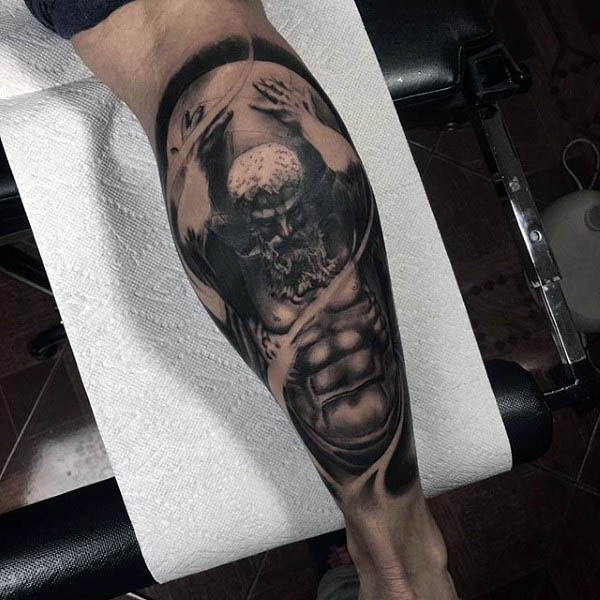 Tatuaje realista en la manga de la pierna para hombre, dios griego griego