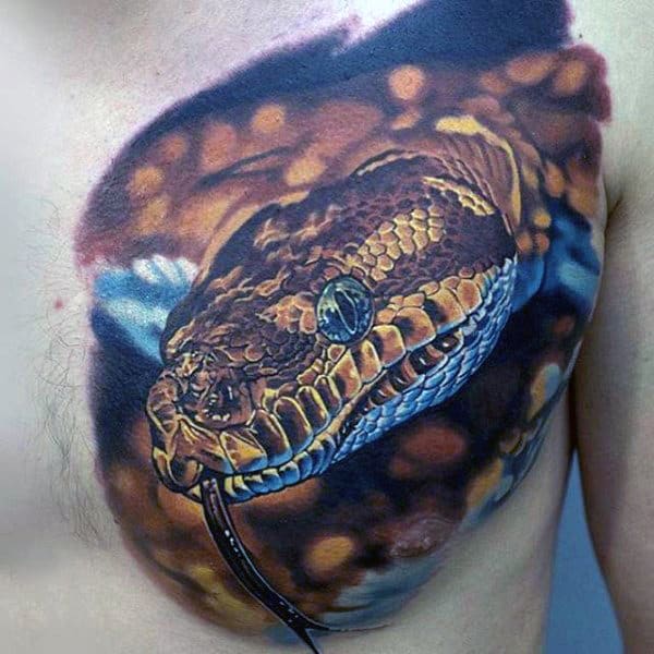 Realistic Awesome Upper Chest Mens Snake Tattoos