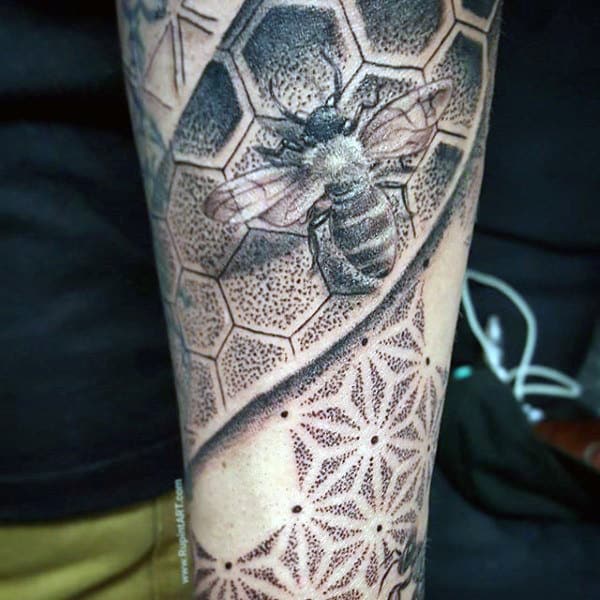 Tattoo uploaded by Joshua Nordstrom  Here is a cool one from the other  day bees honeycomb bee color colorful honeybees  Tattoodo