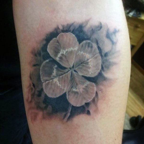 Realistic Black Four Leaf Clover Tattoo For Guys