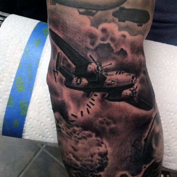 Realistic Bomber Plane Air Force Sleeve Tattoos For Men