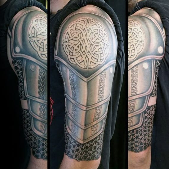 Realistic Celtic Knot Armor Plate Mens Half Sleeve Tattoo