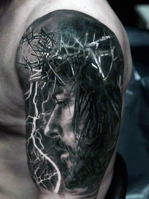 Realistic Cool Jesus Arm Tattoos For Men
