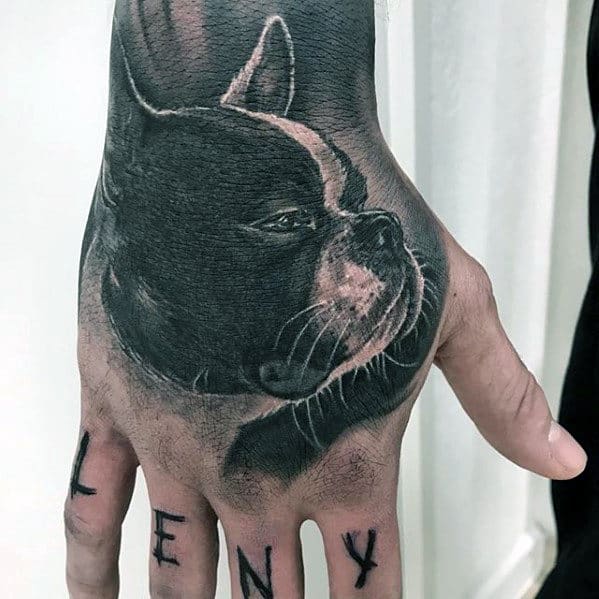 Realistic Dog Badass Hand Tattoos For Men