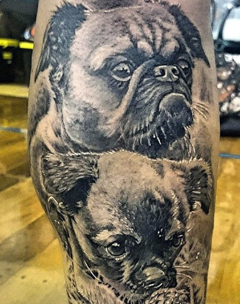 Realistic Dogs Tattoo For Guys On Legs