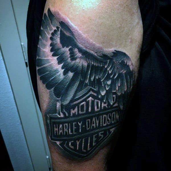 Realistic Eagle Harley Davidson Wings Tattoos With Logo For Guys