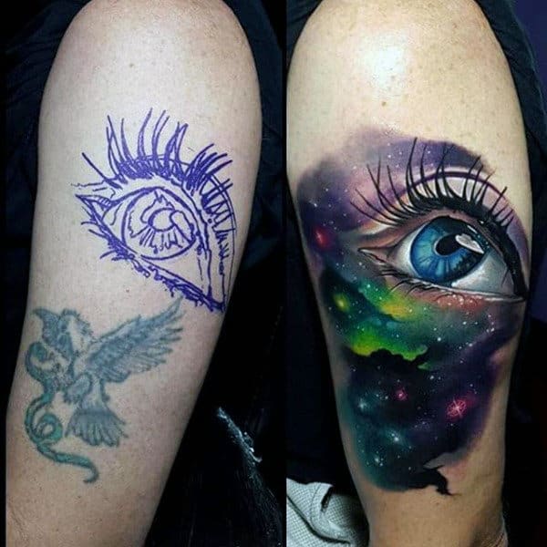 Realistic Eye In Universe Tattoo On Arms For Male