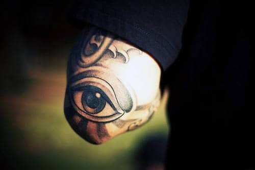 Realistic Eye Tattoo On Elbow For Men