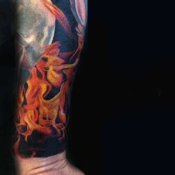 Realistic Fire Forearm Tattoos For Guys