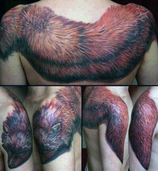 Realistic Fox Tattoo For Men On Back And Arms