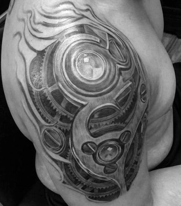 Realistic Gears Mens 3d Shoulder And Arm Tattoo Ideas
