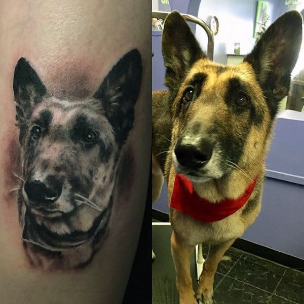 Realistic German Shepherd Dog Portrait Mens Arm Tattoo Ideas
