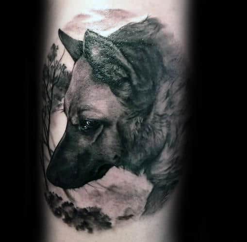 Realistic German Shepherd Dog Tattoo On Guys Arm