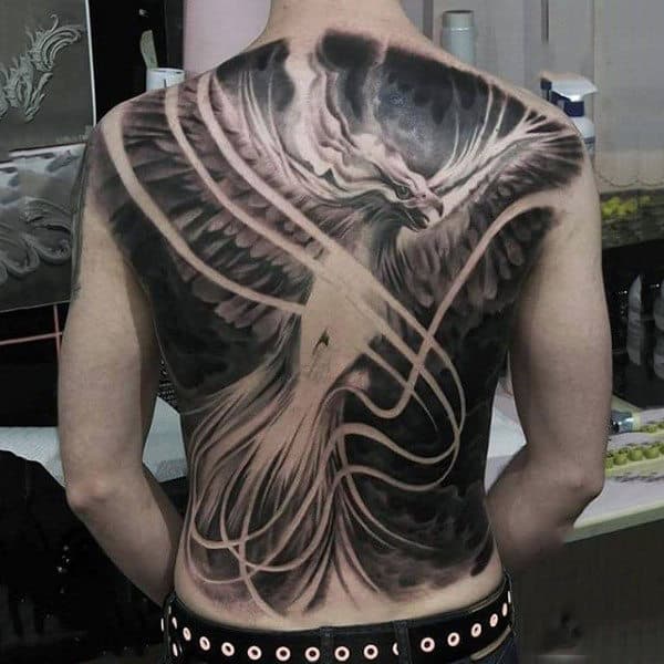Realistic Grey Eagle Tattoo With Majestic Wings Male Full Back