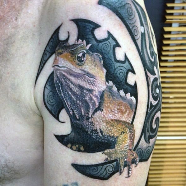 Realistic Grim Lizard Tattoo On Arms Males
