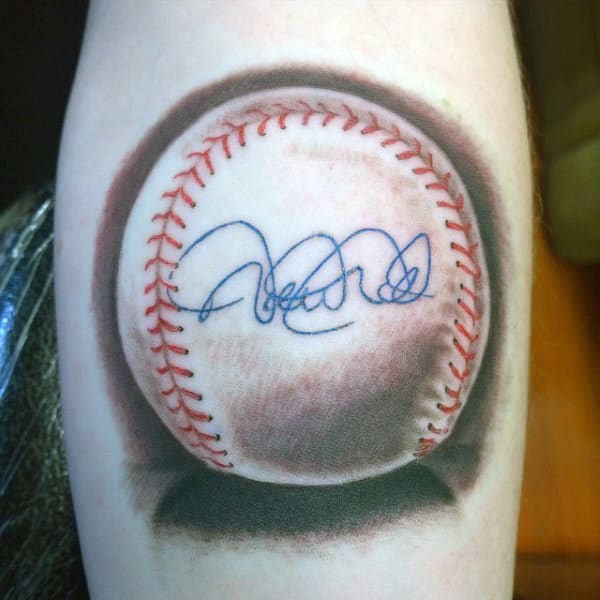 Realistic Guy's Baseball Stitching Tattoos Ideas