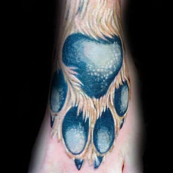 Realistic Guys Dog Paw Foot Tattoo