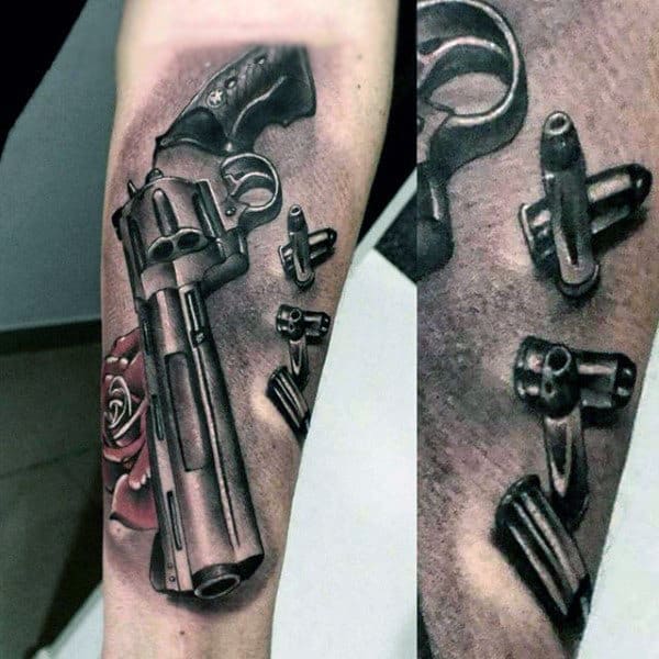 Realistic Hollow Point Bullets Tattoos On Mans Forearm