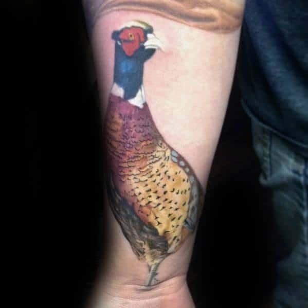 Realistic Inner Forearm 3d Pheasant Male Tattoo Ideas
