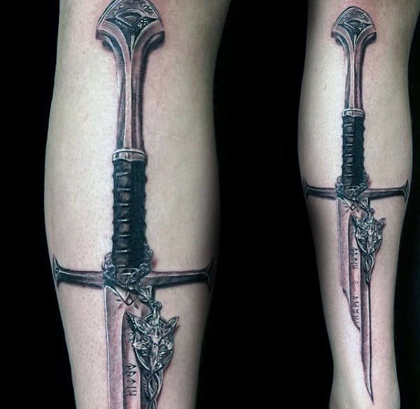 Realistic Lord Of The Rings Sword Mens Forearm Tattoo