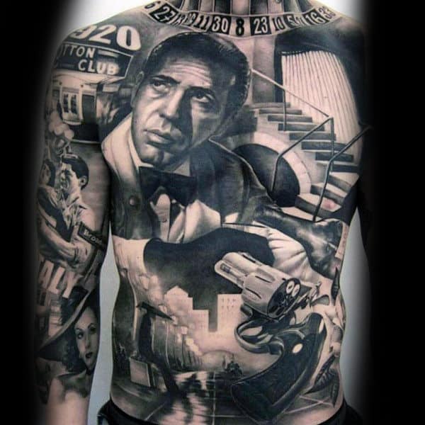 Realistic Mafia Crazy Guys Full Back Tattoo Design
