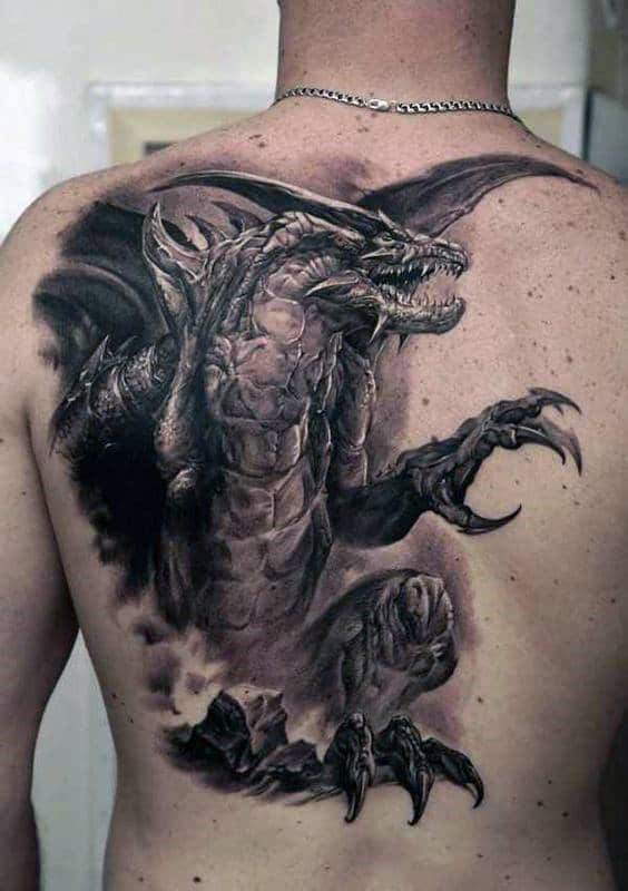 Realistic Male Dragon Back Tattoo Ideas