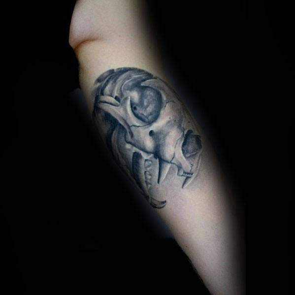 Realistic Mens 3d Lion Skull Inner Arm Tattoo Design Inspiration