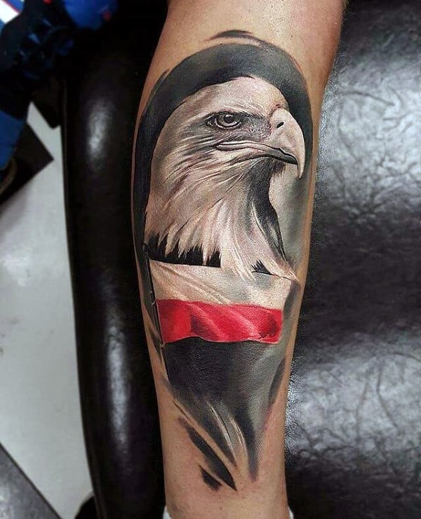 Realistic Mens 3d Polish Eagle Flag Leg Tattoos