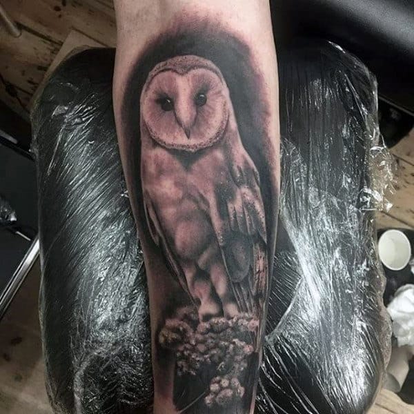 Realistic Mens Barn Owl Tattoo On Inner Forearms