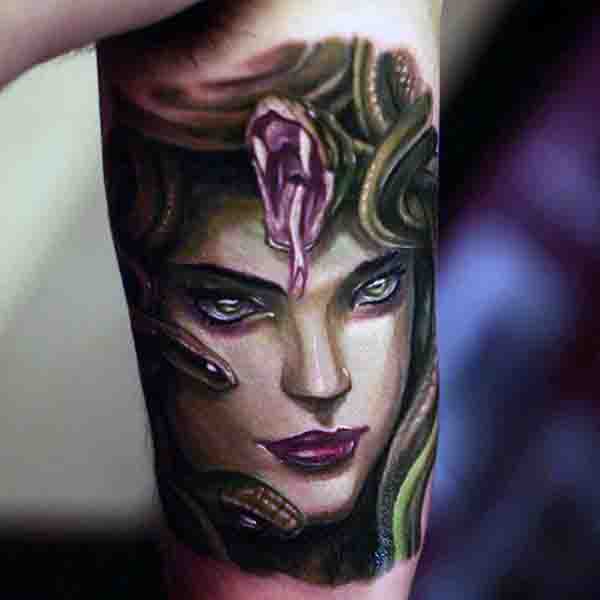 Realistic Mens Bicep Medusa Tattoo Art Design