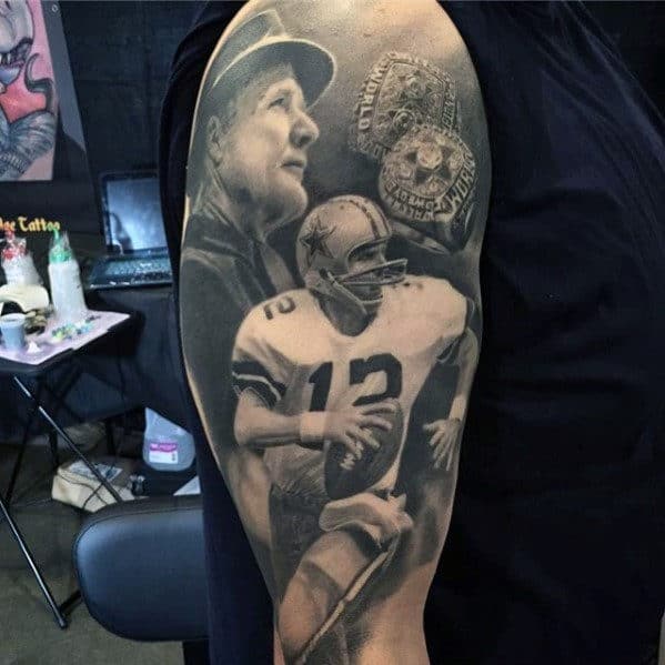 Realistic Mens Dallas Cowboys Themed Half Sleeve Tattoos