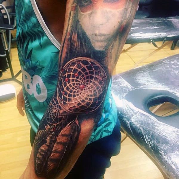 Realistic Mens Sleeve Dreamcatcher Tattoo