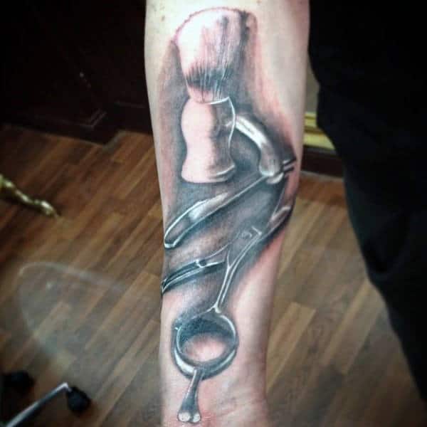 Realistic Metallic Scissor Mens Tattoo On Inner Forearm