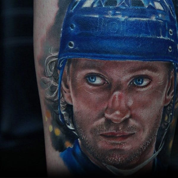 Realistic Professional Hockey Player Mens Arm Tattoo