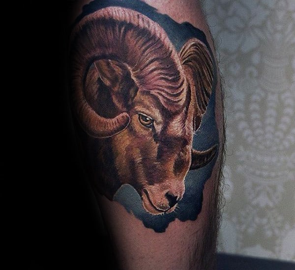 Realistic Ram Leg Calf Tattoos For Men