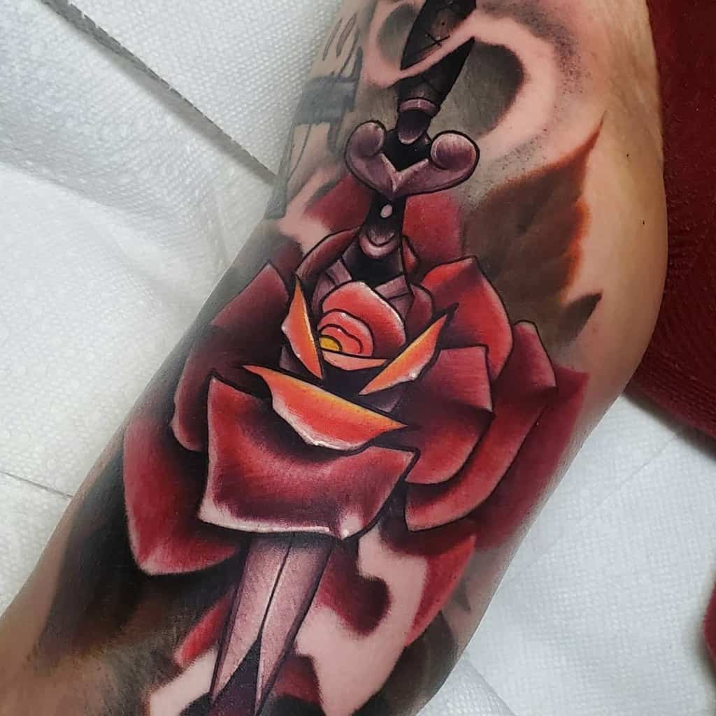 realistic rose and dagger tattoos bendeadtattoos