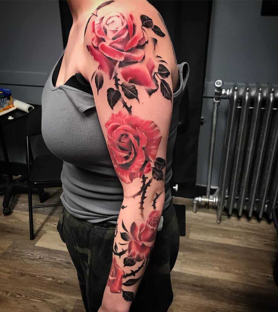 realistic rose sleeve tattoos ftwtattoo