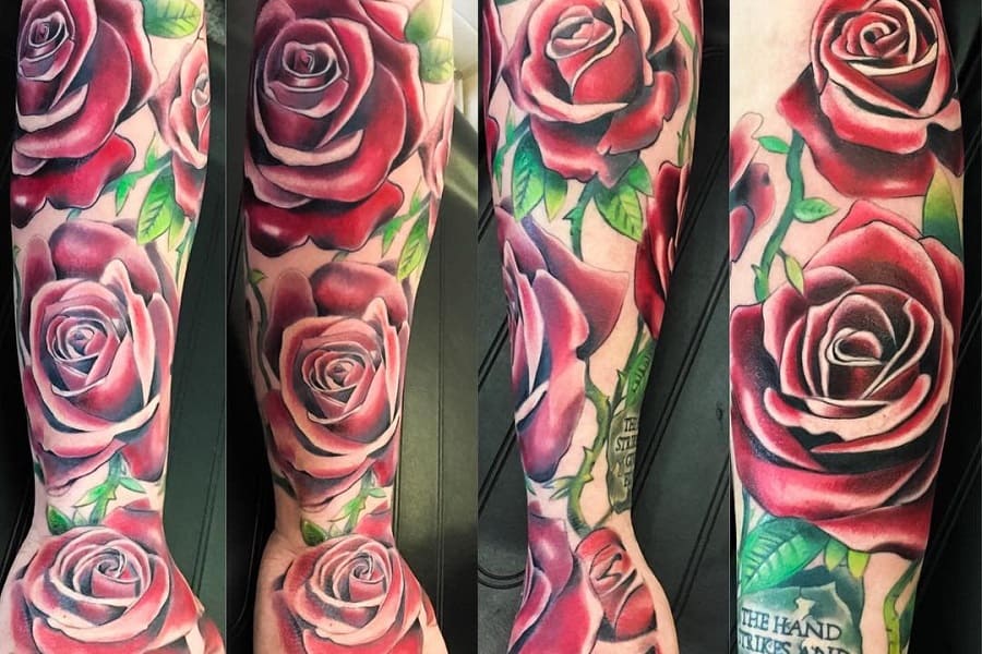 Top 61 Best Rose Sleeve Tattoo Ideas – [2022 Inspiration Guide]