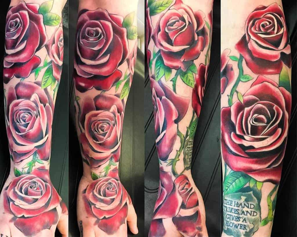Top 61 Best Rose Sleeve Tattoo Ideas - [2021 Inspiration Guide]