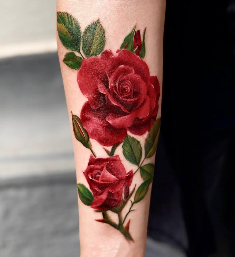 81 Beautiful Rose Vine Tattoo Ideas 2024 Inspiration Guide   Realistic Rose Vine Tattoos Floraistvanffy 768x841 