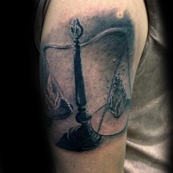 Realistic Scale Libra Tattoos For Men On Upper Arm
