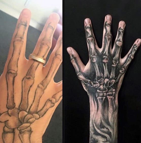 Realistic Skeleton Hand Bones Mens Tattoo Designs