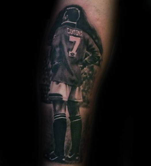 Realistic Soccer Player Forearm Manchester United Mens Tattoo Ideas