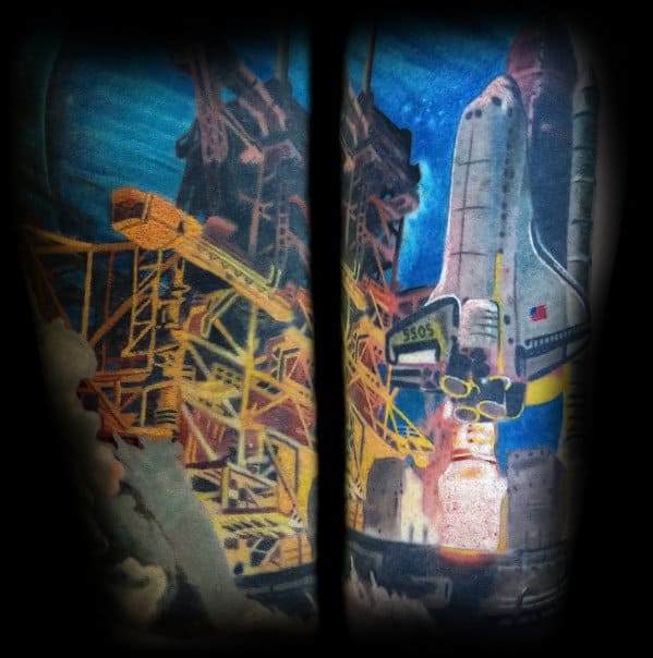 Realistic Spaceship Nasa Mens Sleeve Tattoo