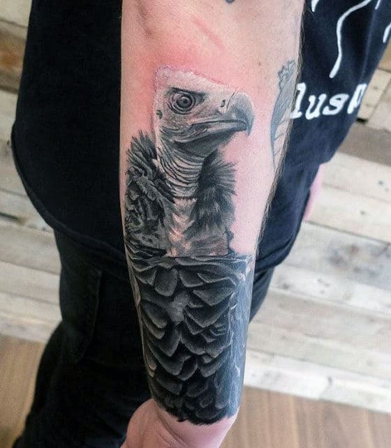Realistic Vulture Head Mens Outer Forearm Tattoo.